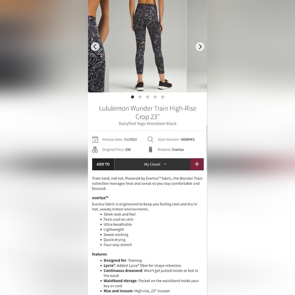 Lululemon RARE Wunder Train Crop Leggings, Size 10 - Picture 6 of 7